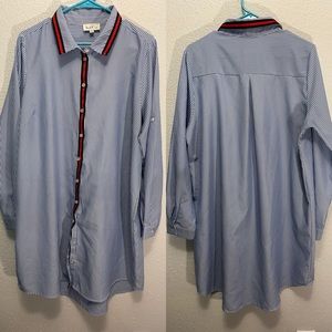Blue and White stripe button up 1X